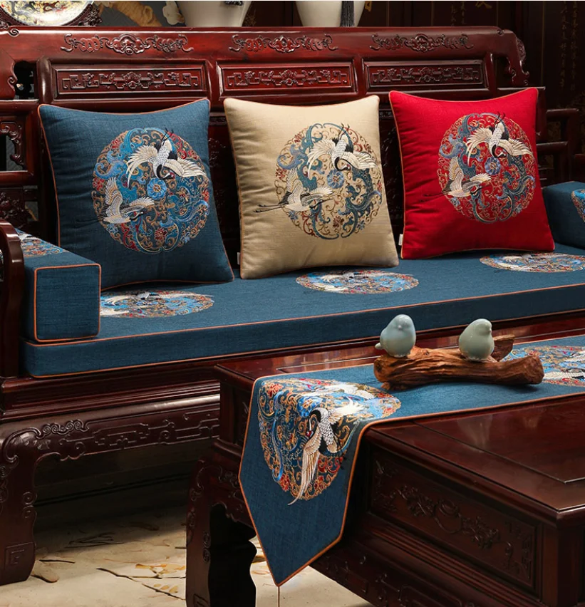 Chinese Style Sofa Pillow Cover, Oriental Decor Cushion Cover for Living Room, Detachable Bed Head Back Cushion, Waist Support