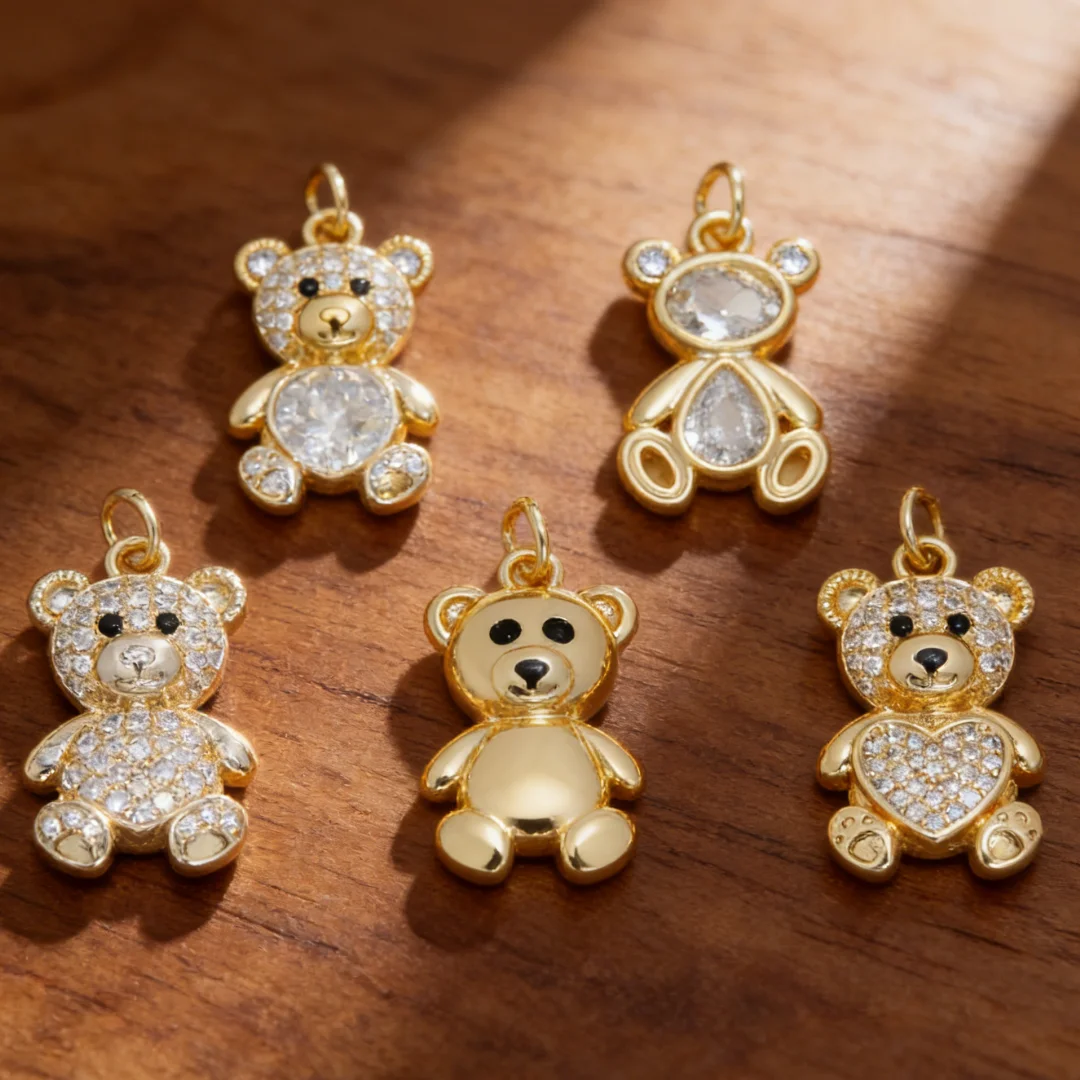 

Набор из 4 подвесок: Сверкающие милые медвежата, блестящие шармы из латуни с кубическим цирконием для создания украшений своими руками, для ожерелий и браслетов
