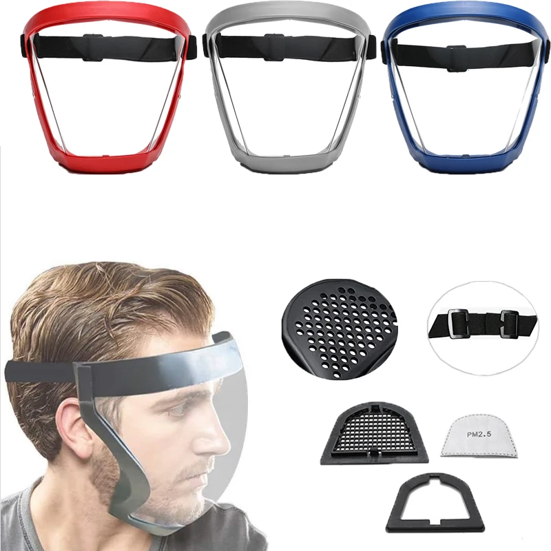 Imagem -01 - Transparente Full Face Shield Máscara de Proteção do Trabalho Reutilizáveis Respingo Máscaras Protetoras Óculos de Ciclismo ao ar Livre Protetor Dustproof transparente full face shield mascara de protecao do trabalho reutilizaveis respingo mascaras protetoras oculos de ciclismo ao ar livre protetor dustproof 01