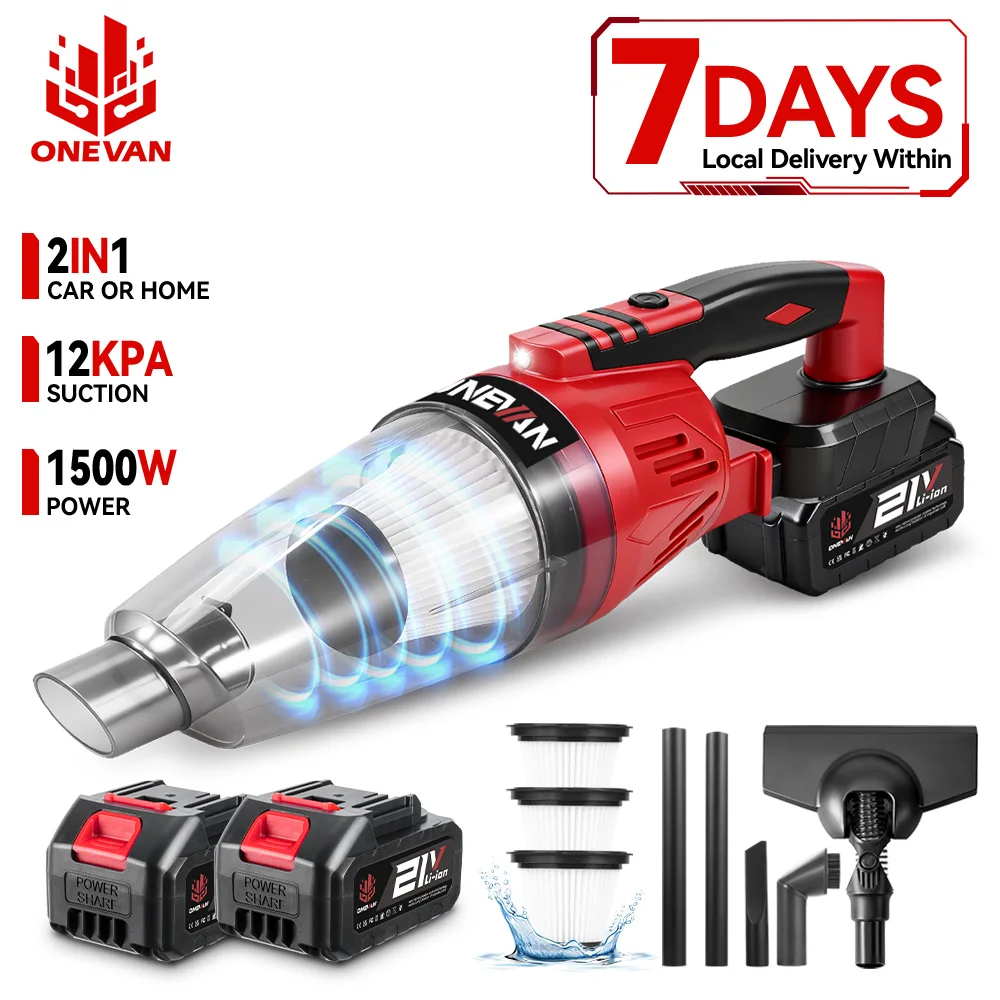 ONEVAN 12kpa Kabelloser Elektrischer Staubsauger 1500W Handstaubsauger für Boden und Sofa, Reinigungsgerät für Makita 18V Akku
