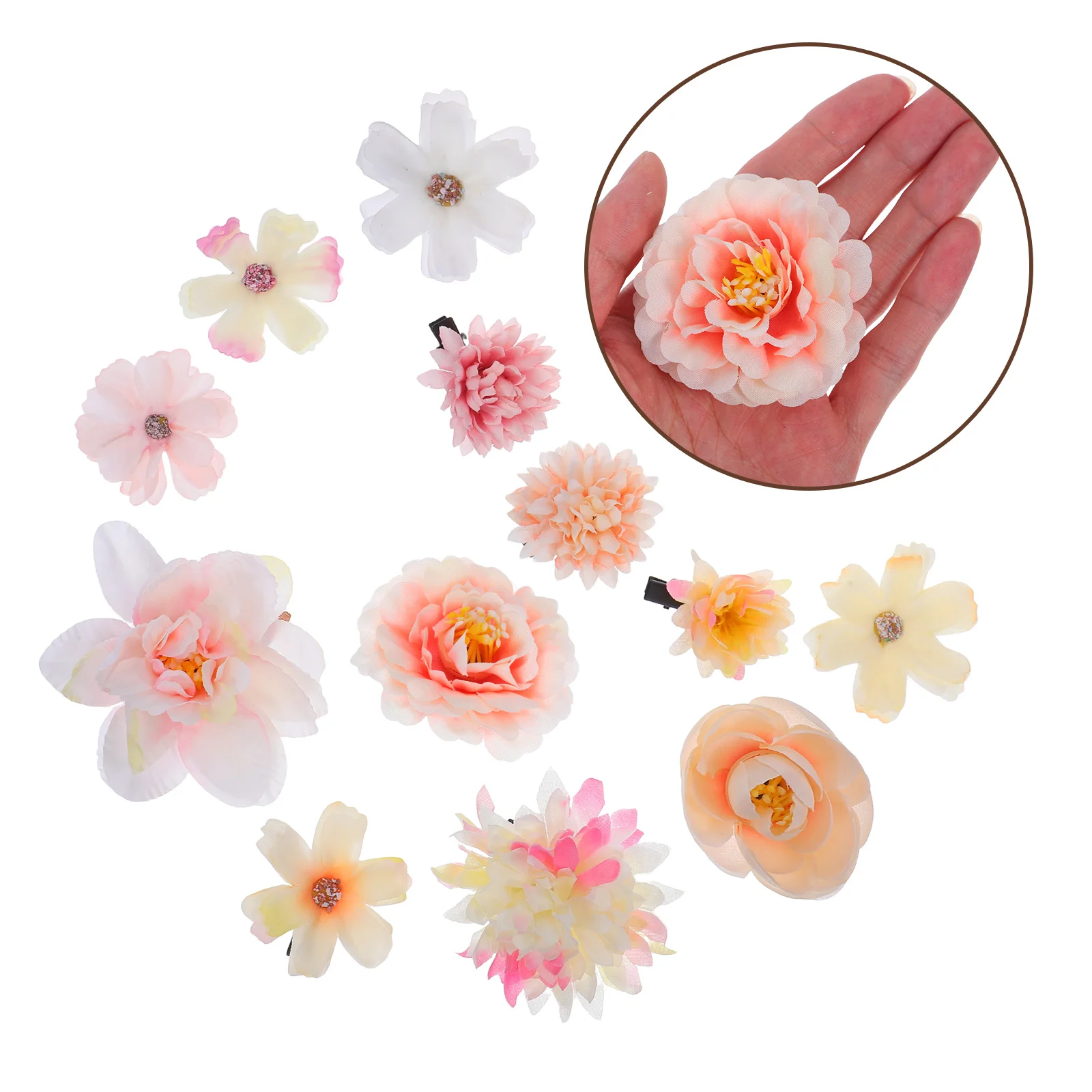 

12pcs Flower Hair Clips Artificial Hawaiian Floral Hairpins Boho Lightweight For Women Wedding Festival Daily