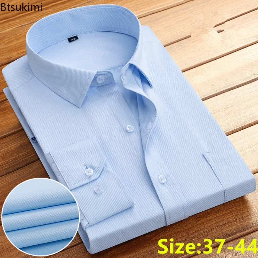 

High Quality Easy Care Men's Business Dress Shirts Spring New Long-sleeved Solid Social Casual Formal Shirt Fashion Men Clothing