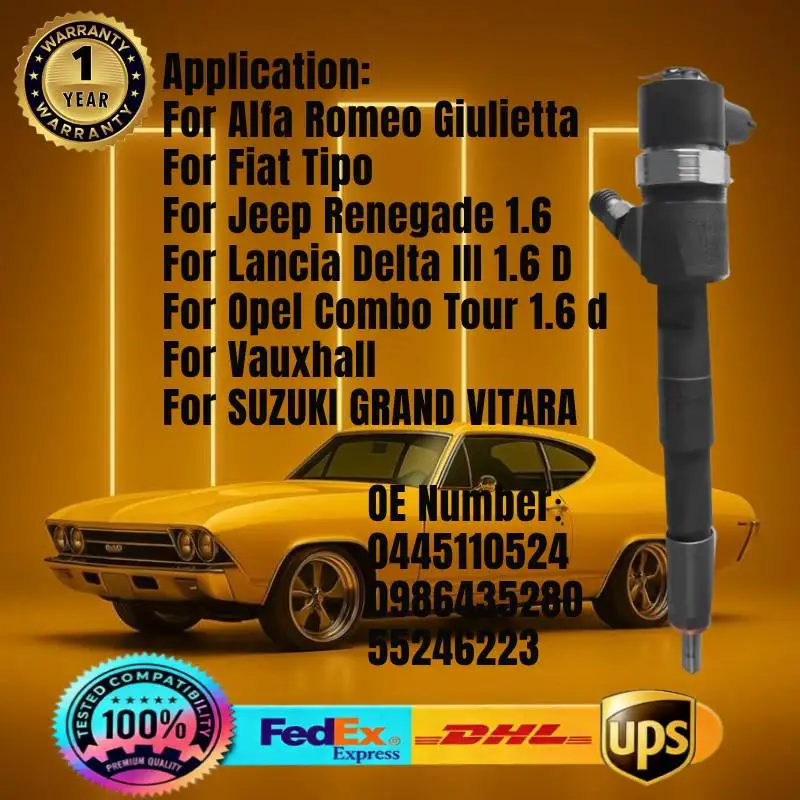 

0445110524 0986435280 55246223 Common Rail Fuel Injector for Alfa Romeo Giulietta For Fiat Tipo For Jeep For Vauxhall For Opel