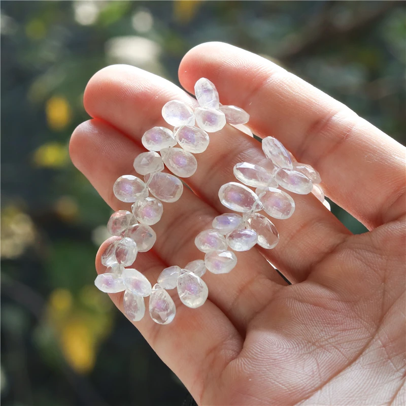 Natural Stone 7A Moonstone Flat Drop Faceted Beads 6x8-10MM For Jewelry Making Diy Bracelet