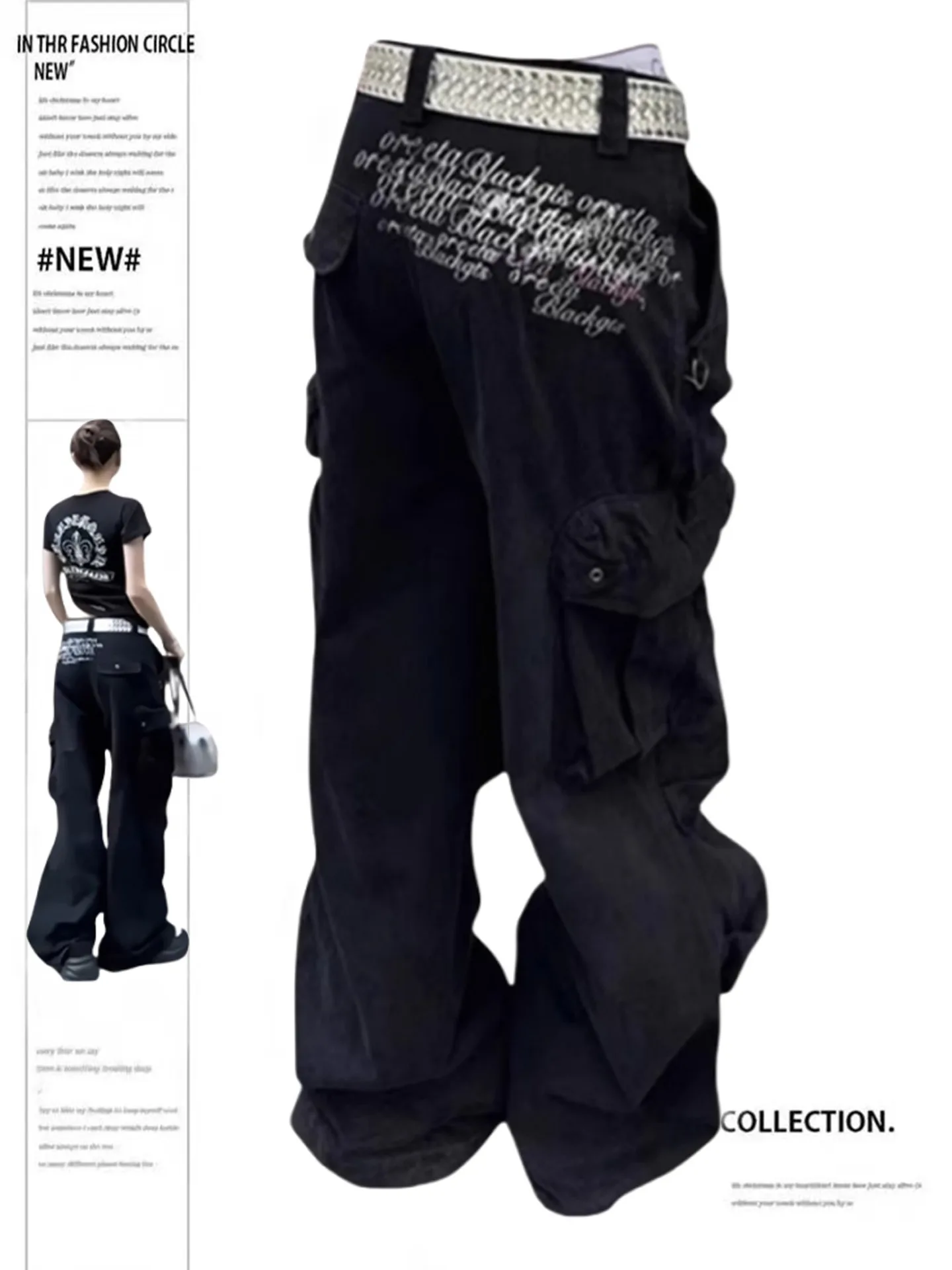 

Autumn Winter Women Embroidery Dark Academia Y2k Jazz Long Trousers Baggy Cargo Pants Japanese Harajuku 2000s Wide Leg Grunge