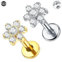 1/5PCS Titanium Labret Piercings Crystal Flower Rook Helix Stud Tragus Cartilage Earrings Daith Lobe Piercings for Women 16G
