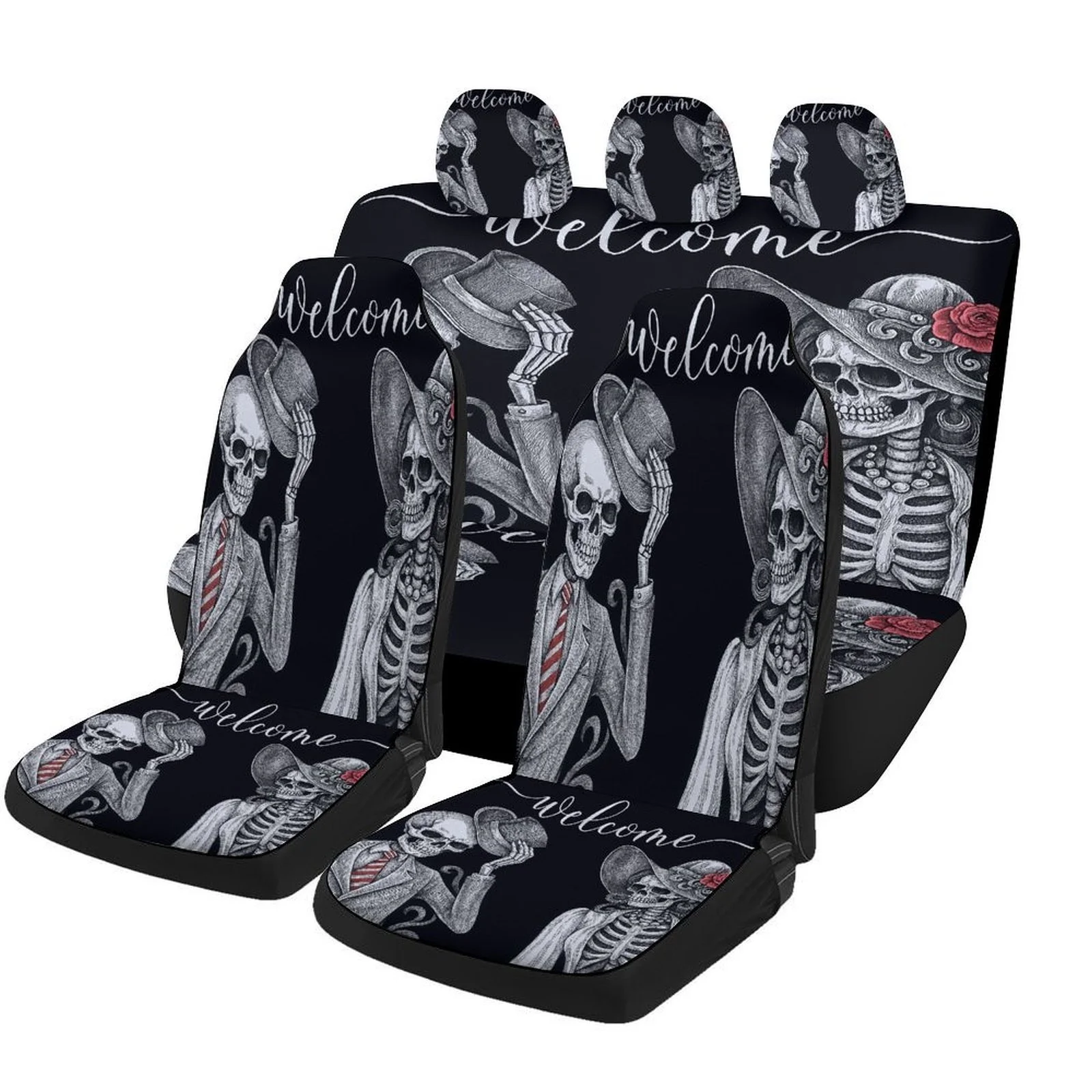 Skeleton-Themed Car Seat Cover Set Suitable For Various Vehicles, Stylish And Unique Decorative Seat Protectors For All Seasons,