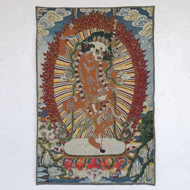 Tibetan Simhamukha Dakini Thangka Embroidery Painting Buddhist Protector Deity Tapestry Home Decor