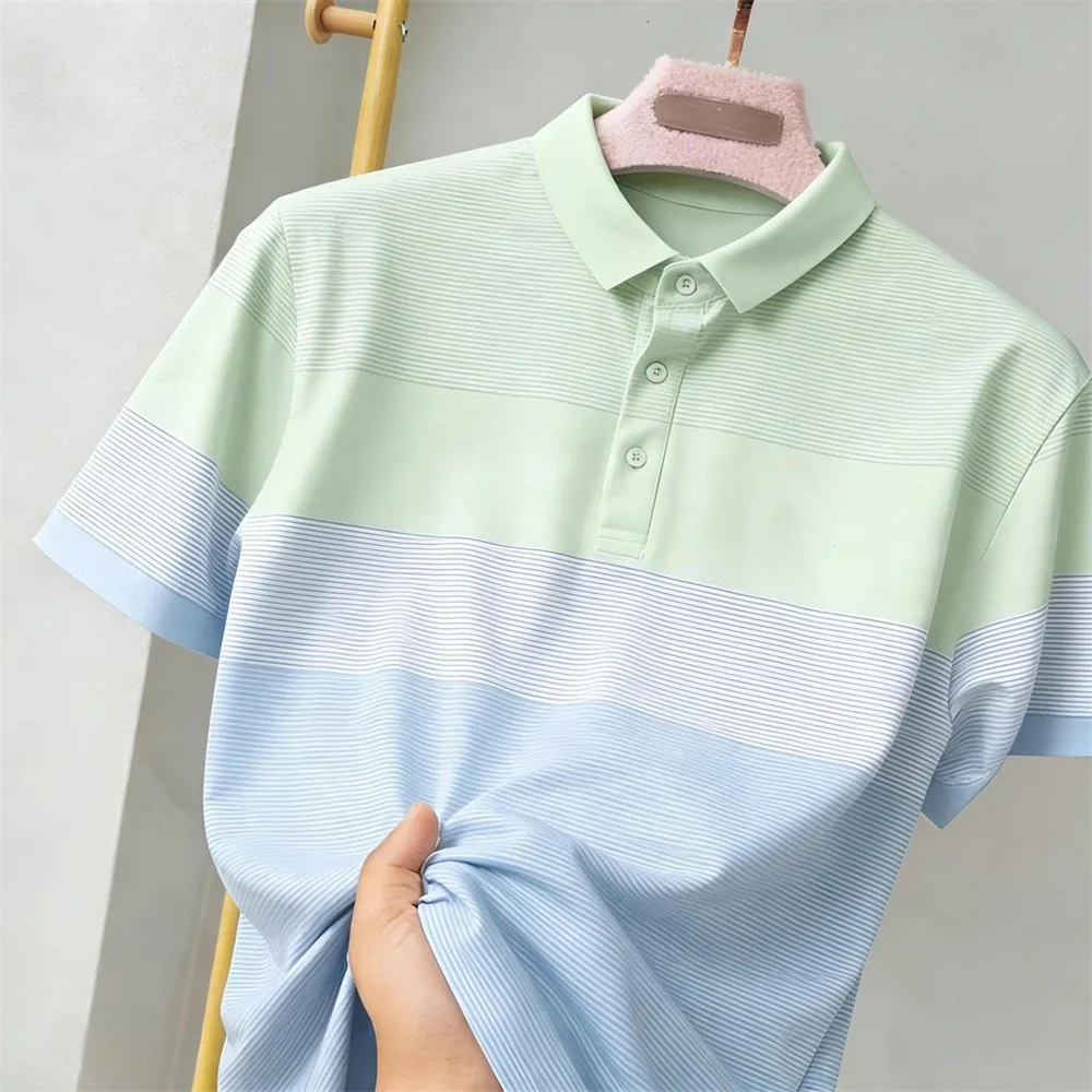 Sporty Color-blocked Striped Polo Shirt Breathable Loose Daily Casual Contrast Color Fashion Sport 3D Print Stripe Golf Polo - view 6