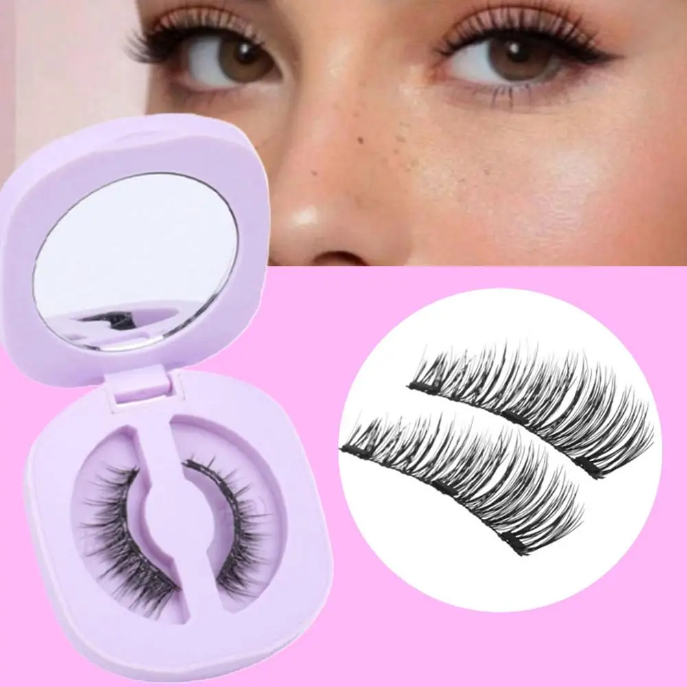 1 Pair Magnetic Eyelashes Reusable No Glue Needed False Eyelashes with Magnetic Tweezers Curly Faux Lashes Makeup