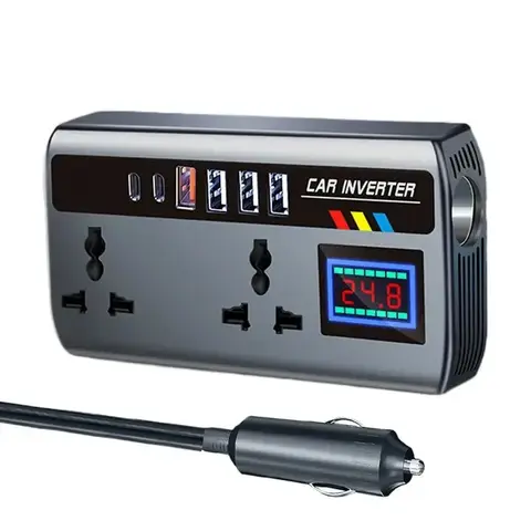 Portable Car Inverter 12V to 110V / 24V to 220V Outlet Adapter with 4 USB Ports Fast Charging Car Charger for Auto Truck SUV RV