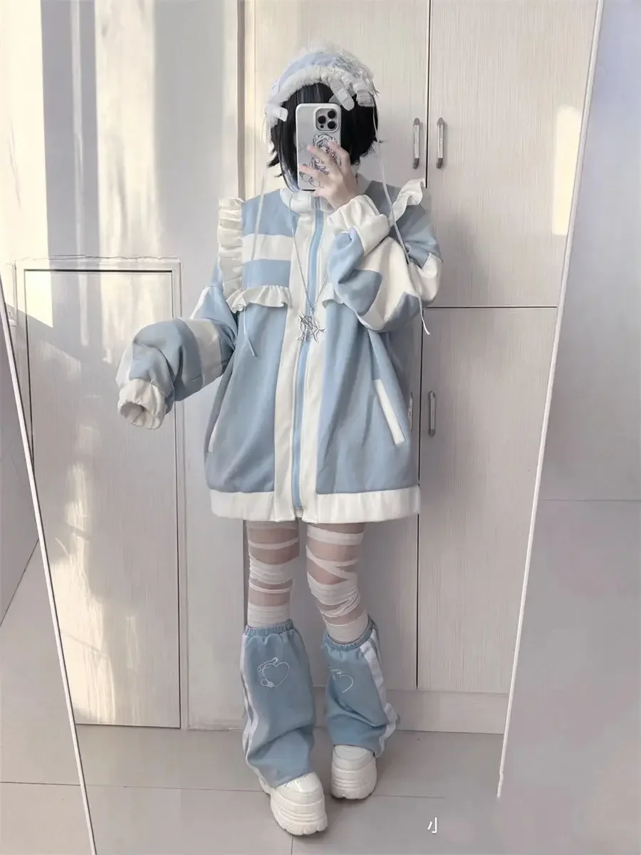 Korejská módní sladká lolita zipová bunda Mori Girl velké klopy kabáty podzimní léto volné ležérní svrchní oblečení topy pro ženy - náhled 3