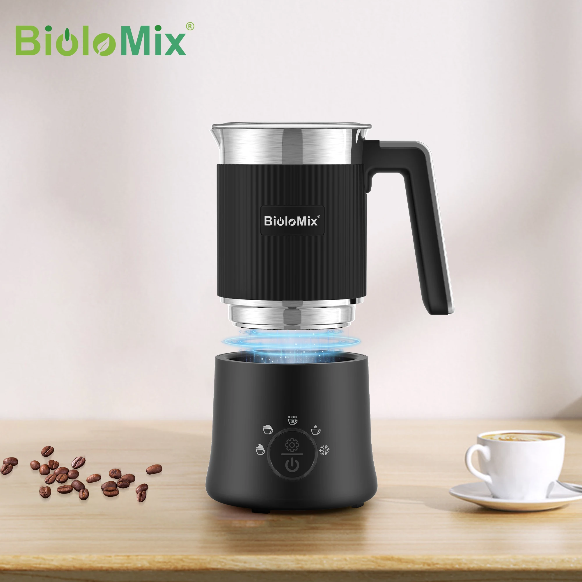 

BioloMix Detachable Milk Frother and Steamer,5-in-1 Automatic Hot/Cold Foam and Hot Chocolate Maker,Dishwasher Safe