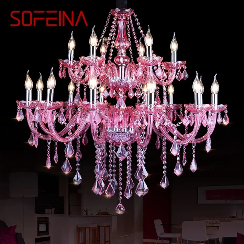 SOFEINA Rose Red Crystal Pendent Lamp European Luxury Living Room Restaurant BedroomVilla Clothing Store Beauty Salon Chandelier