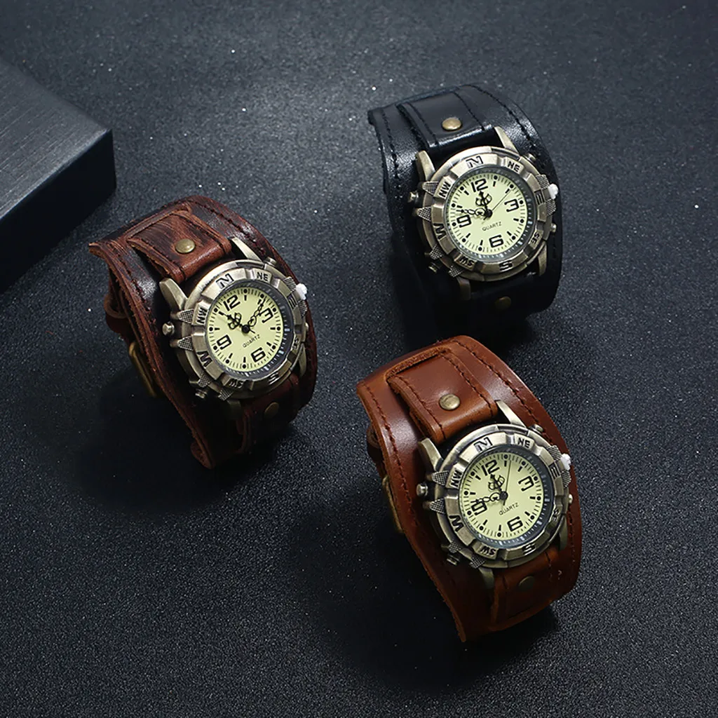 Men Punk Retro  Fashion Pin Buckle Strap Leather Watch