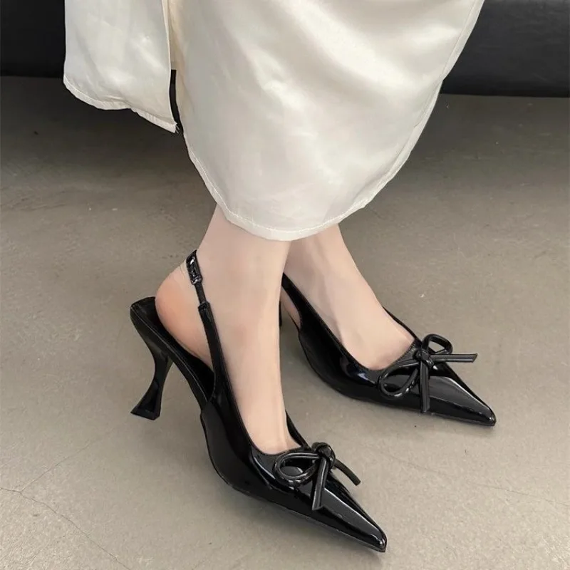 

Brand Pointed Toe High Heels Female Sandals Butterfly-Knot Elegant Office Shoes Ladies Sexy Fashion Slingbacks Dress Shoes Women