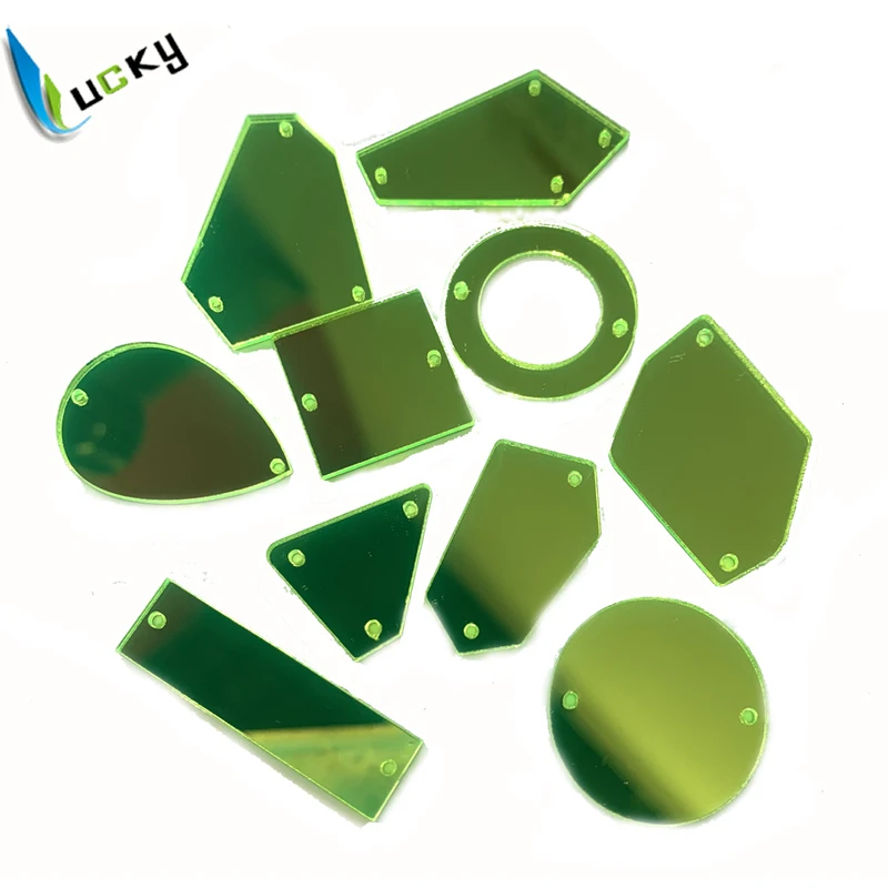 50pcs Top quality Neon Yellow color mirror shaped sew on acryl rhinestones with holes flat back mirror acrylic beads