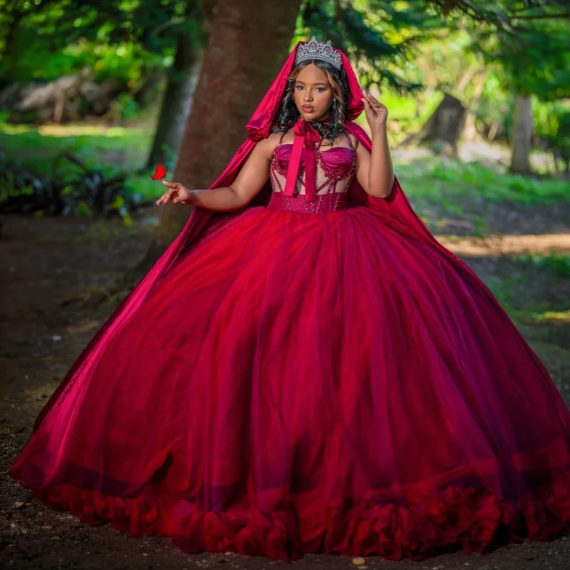 Simple Burgundy Quinceanera Dress off-shoulder Glitter Crystal Lace Ruffles Long tail vestidos de 15 Quinceanera Customized