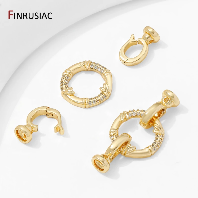 14K Gold Plated Brass With Zircon Round Fastener Clasps Lock,Closured Clasps Connector For DIY Jewelry Making Accessories