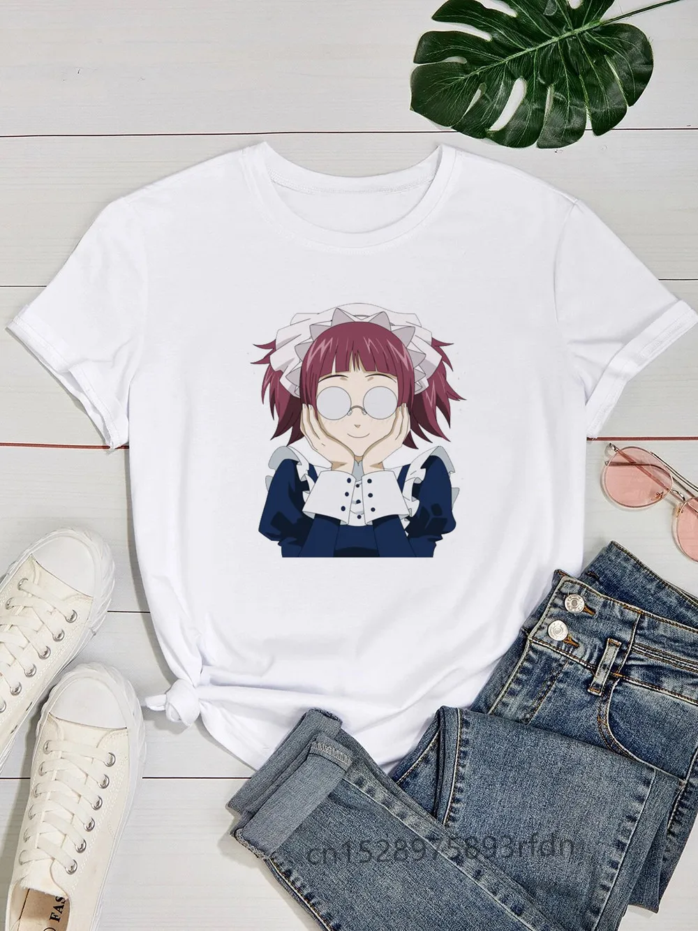 Black Butler Sebastian Ciel  Women Funny Print Ladies T-shirt Girl Y2K Basis O-collar White Shirt Short