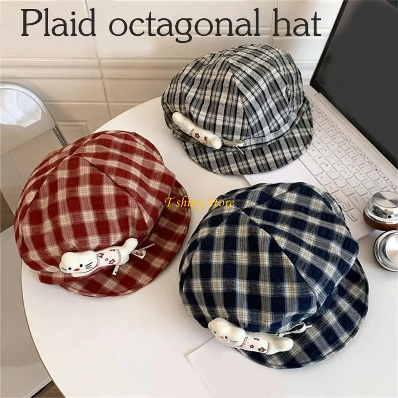 N58F Plaids Trucker Hat with Cats Bowknot Design Anime Theme Headwear For Women Girl Various Occasion And Outfit