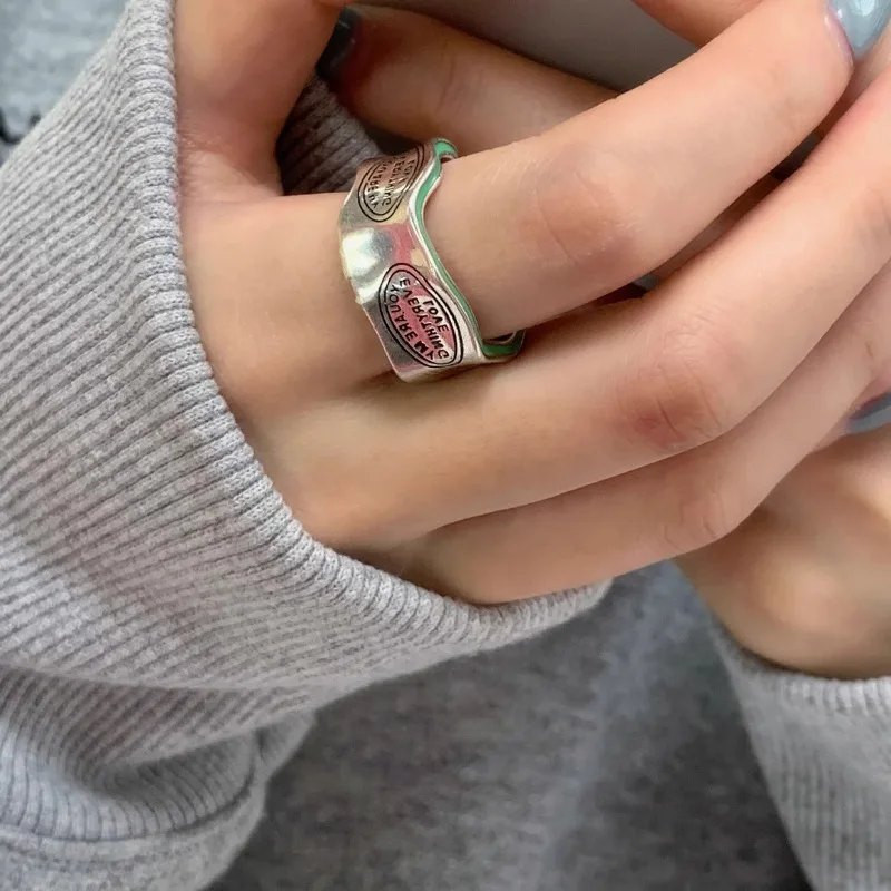 Vendita calda Trendy Love Letter Carving Green Stripe Retro Thai Silver Ladies Ring proporre gioielli per le donne regali di san valentino