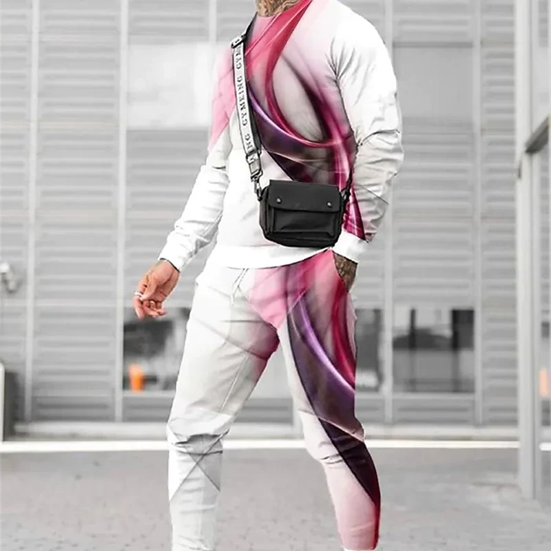 Men Casual Long Sleeve Trousers Sport Tracksuit Graphic T shirts Trendy Streetwear Sets Designer Clothes 3D Print Oversize Suit