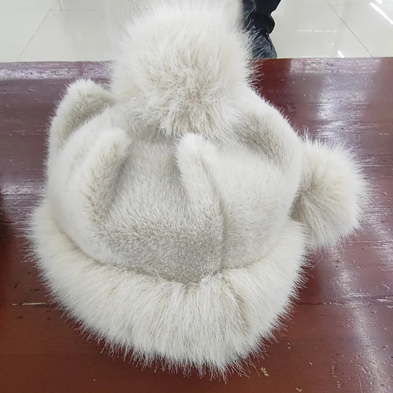 Faux Fox Fur Princess Hat, Winter Faux Mink Plush Earflap Warm Hat for Women