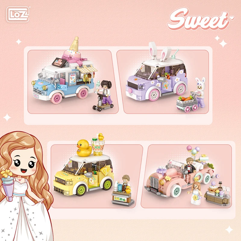 LOZ Mini City Street View Food Cart Ice Cream Truck Building Blocks Love Wedding Car Model Brick Friends Children Toys Gift