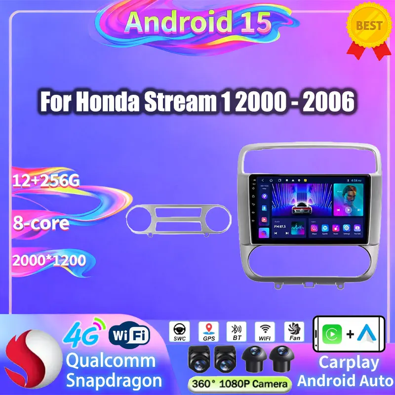 Android 15 Car Radio For Honda Stream 1 2000 - 2006 Wireless Carplay Auto QLED GPS 4G BT Multimedia Video Player 2Din Head Unit
