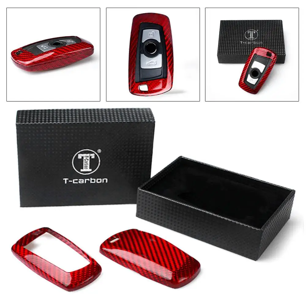Red Carbon Fiber Key Shell Remote Key Case Cover for BMW 1 3 5 6 7 Series X3 X5 F10 F30