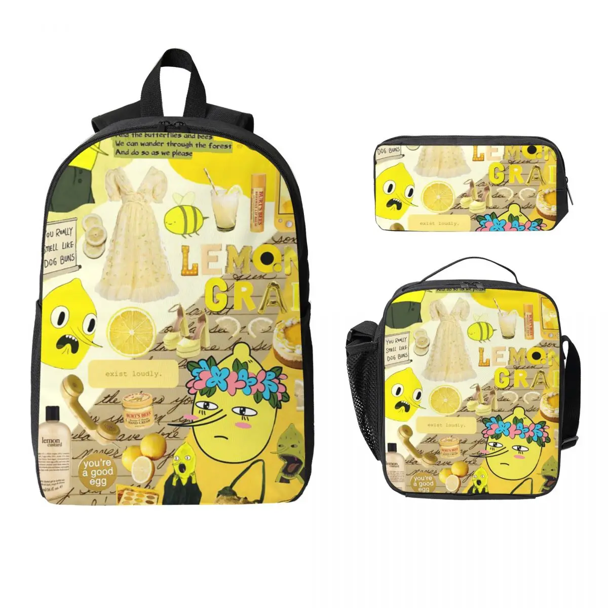 

Lemongrab Unacceptable Adventure Time Backpack BookBag School Bag Computer Shoulder Bags 3ps Insulated Lunch Bag Pencil Case