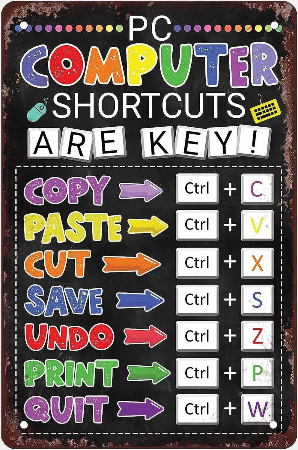 Computer Shortcuts Metal Signs Computer Classroom Poster Decor Computer Fundamentals Study Guide Metal Poster School Home L sign
