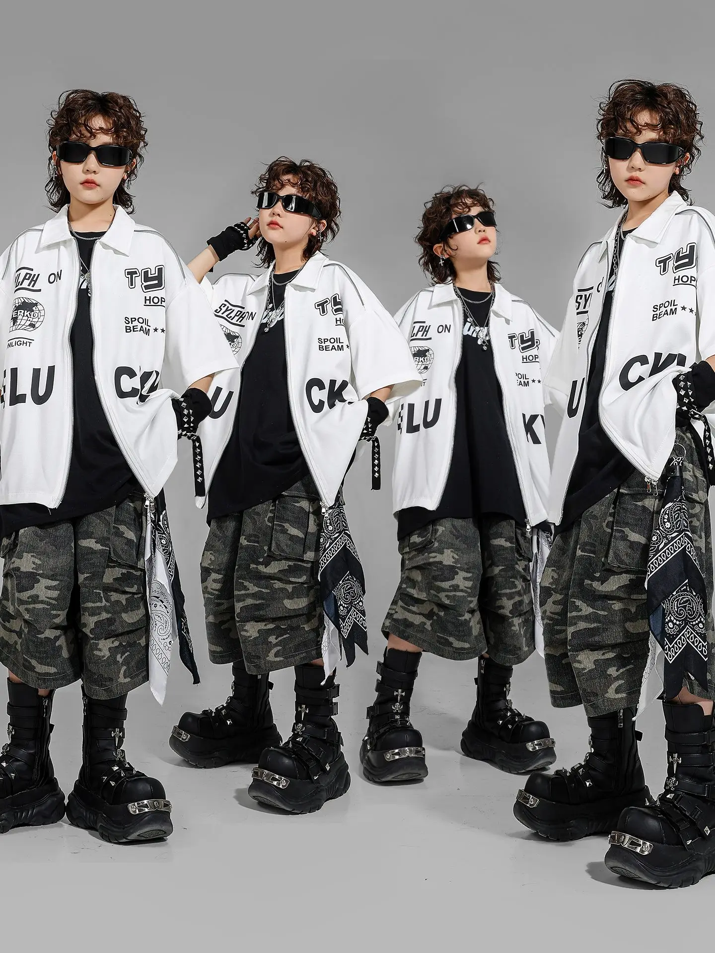 

Cool Boys Hip-hop Clothes Street Jazz Dance Costumes Short Sleeve Top Camouflage Shorts Suit Stage Outfit Catwalk Wear DQL11065