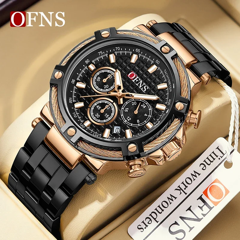 

OFNS New 5516 Men's Quartz Watch Fashion Style Steel Band Six Needle Calendar Waterproof Quartz Fashion Men's Watch 2024