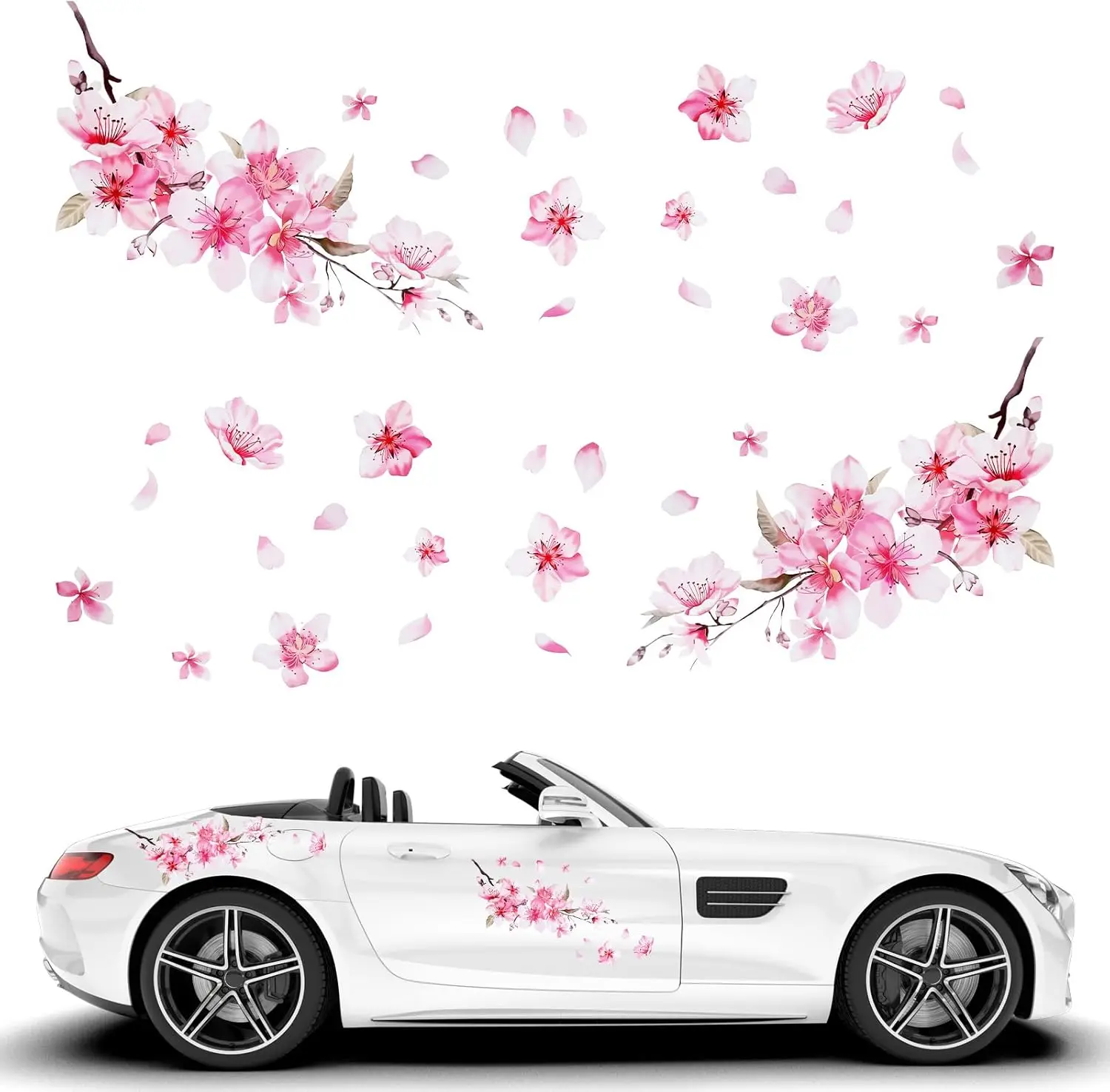 

Pink Cherry Blossom Vinyl Stickers 2PCS, Car Laptop Luggage Decoration Waterproof Decal