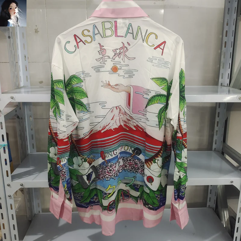 

Colorful Letters Logo Casablanca Ping Pong Racing Shirt Men Womwen Casual Loose Hawaii Beach Clothes Tops