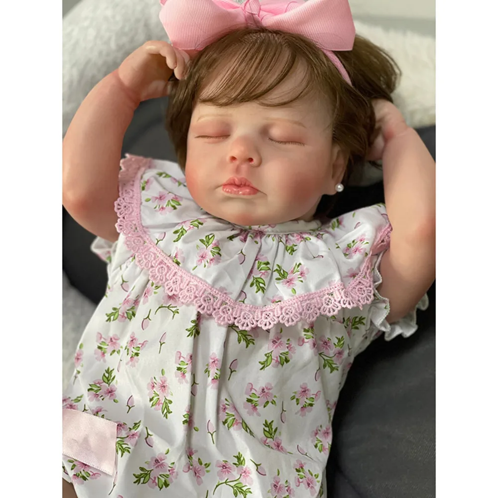 

50CM Reborn Baby Doll Loulou with Rooted Hair and Eyelashes Reborn Sleeping Baby Girl 3D Skin Detailed Veins muñecas bebe reborn