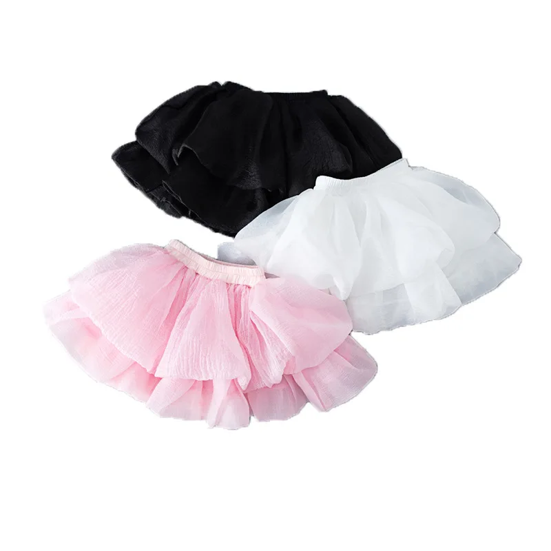 Little Fairy Flower Bud Skirts Summer 2024 New Mesh Tutu Princess Short Skirt Girls Fluffy Solid Color Cake Skirt 4-12T