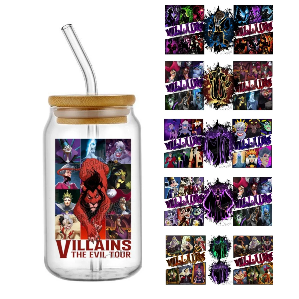 

villains the evil UV DTF 16oz Libbey Cup Digital Wrap UVDTF Transfer Adhesive Wrap No Heat Needed Ready to Ship
