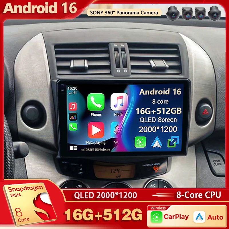 Android 16 For Toyota RAV4 3 XA30 2005 -2016 2K QLED Stereo Car Radio Multimedia Video Player GPS AI Voice CarPlay 4G Stereo DSP