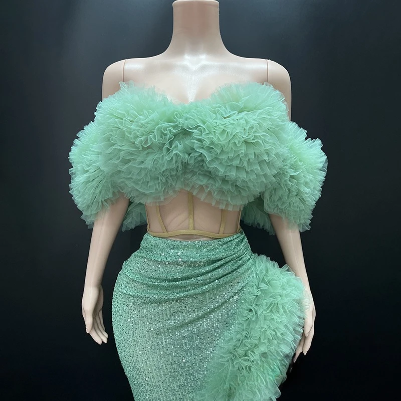 Nicchia verde malachite gonna tutu in rete avvolta sul seno di fascia alta festa di compleanno studio fotografico luce abito di lusso gonna abiti lunghi