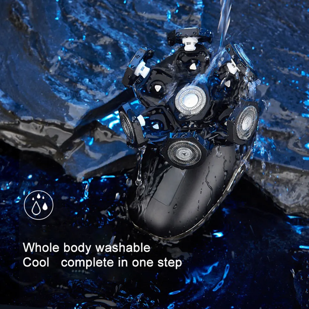 男性用7ヘッド電気シェーバー,コードレスusbシェーバー,あごひげと鼻の毛のクリーニングブラシ付きロータリーキット
