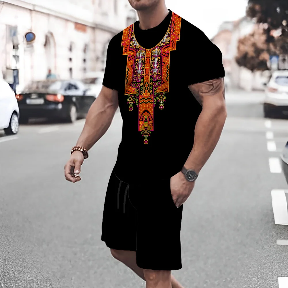 2024 Tropical Human T-shirt Set 3d Printed Ethnic Style Graphics Tees Fashion Top Street Crewneck Men's Black Blazer Shorts