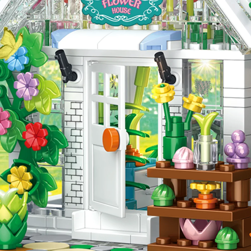 769PCS White Flowers House Building Set Create Elegance Warmth Environment Greenhouse Building Toy Gift for Kids Adult