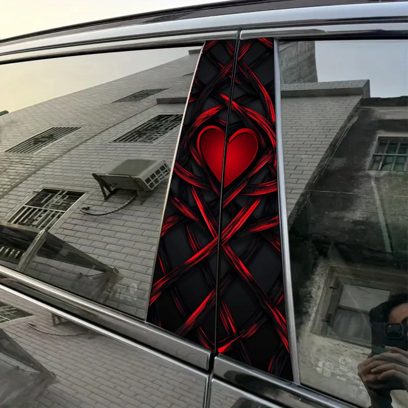 

2 pieces, B-pillar car stickers Heart, red, reflection Protective film, suitable for all vehicle models