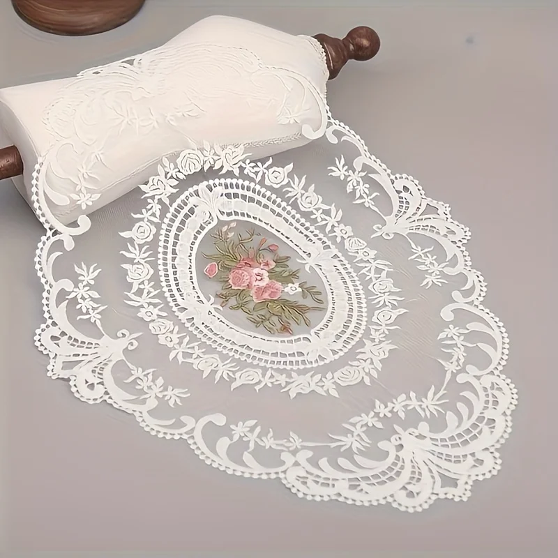 6pcs Vintage French Lace Table Mats: Elegant Hand Embroidery, Suitable for Home Restaurant Decor, Nylon