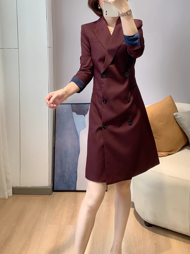 

Шерстяной костюм Ele: двубортный, с отложным воротником, для офиса, элитный, незаменимый, для поездок на работу, осень-зима, новинка