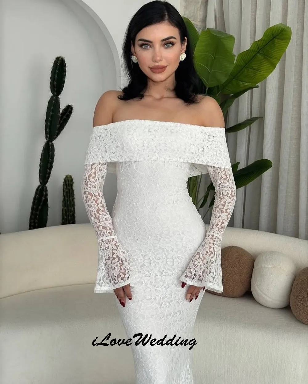 

Elegant White Lace Evening Dresses Off The Shoulder Prom Dresses Mermaid Wedding Party Dress For Woman Formal Gowns Customized