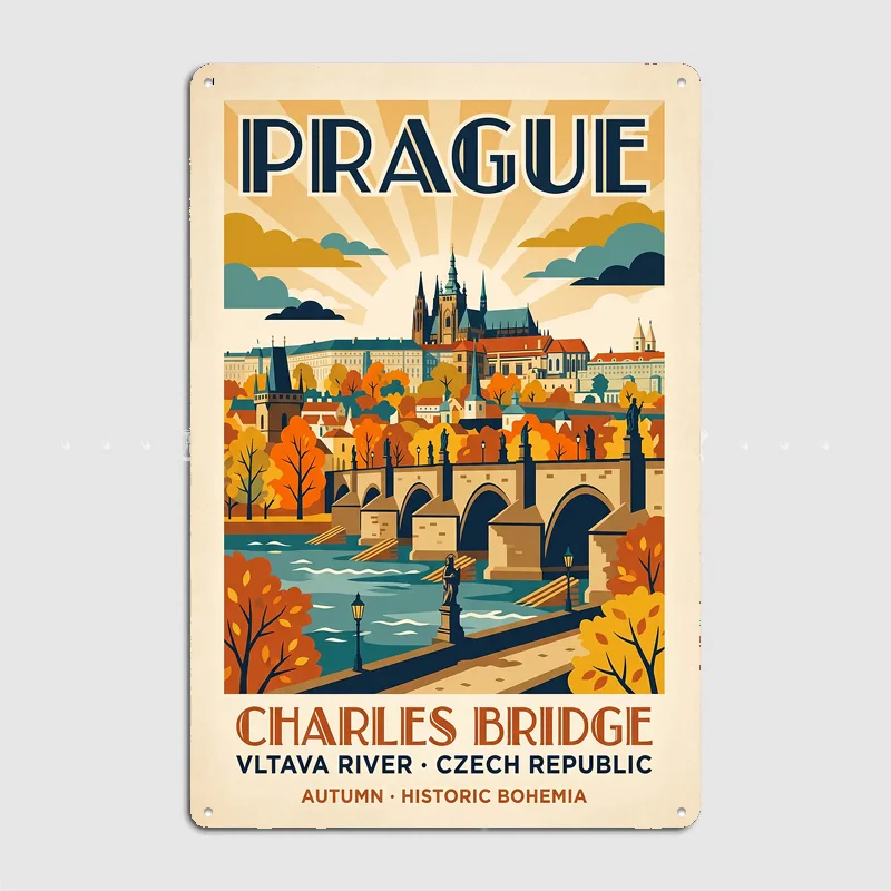 Vintage Travel Poster of Prague Metal Custom Sign Living Room Wall Indoor Decor Room Decoration Bedroom Posters Home Decor